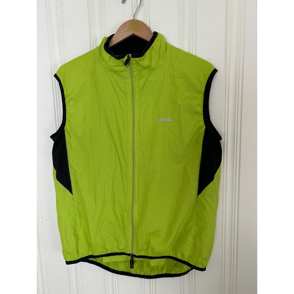 Trek Mens Cycling Vest Neon Yellow Reflective Mesh Back Full Zip Size Medium